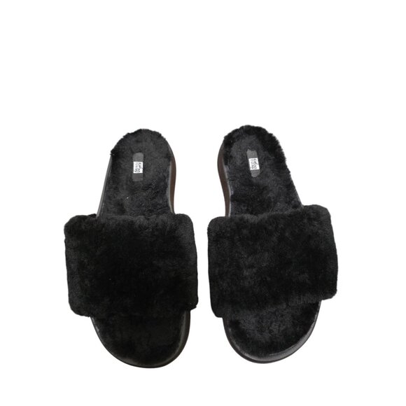 Fit Flop Women's Black Faux Fur Open-Toe Slide Slippers Size 8.5 - Picture 1 of 9
